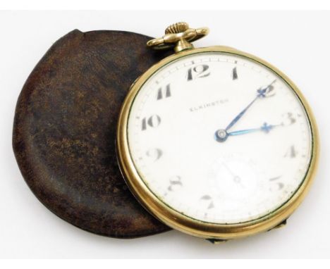 An early 20thC Elkington gentleman's gold plated pocket watch, open face, keyless wind, circular dial bearing Arabic numerals