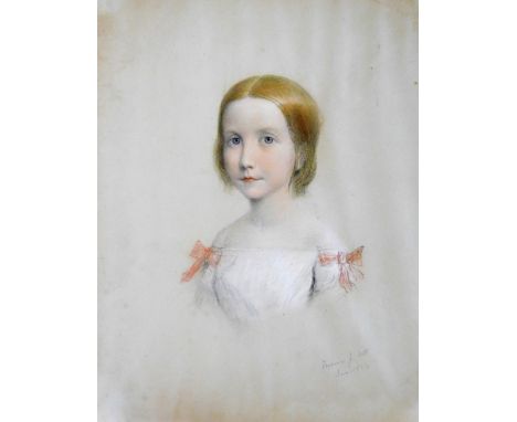 Frederic J Scott (19thC School). Portrait of a young girl, pastel, signed and dated 1854, 30cm x 25cm.