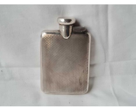 A spirit flask of curved outline with bayonet hinged cover, 4" high, B'ham 1926, 87g