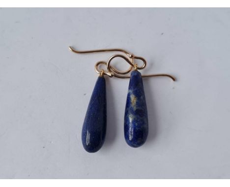 A pair of vintage Lapis Lazuli drop ear pendants with 9ct tops