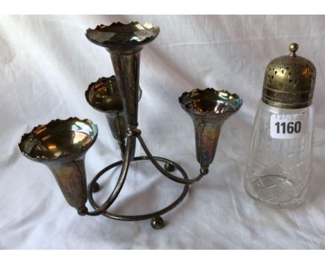 A four trumpet epergne and a sugar caster