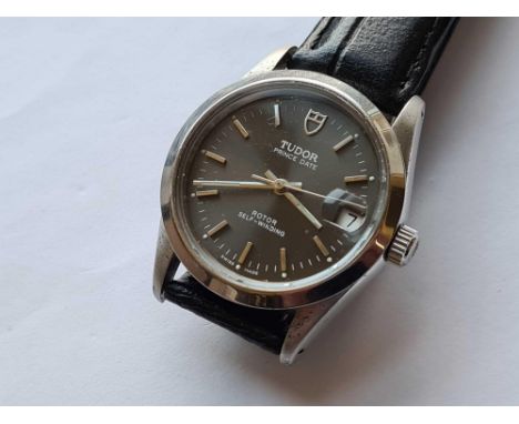 GOOD TUDOR 'PRINCE DATE' WRIST WATCH, ROTOR SELF-WINDING WITH SECONDS SWEEP AND DATE APERTURE ON LEATHER STRAP