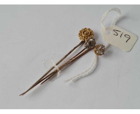 Three stick pins 9ct 