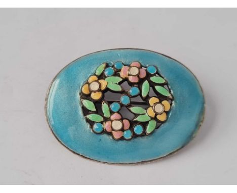 A silver enamel floral brooch by Bernard Instone 4cm long 7.7g inc