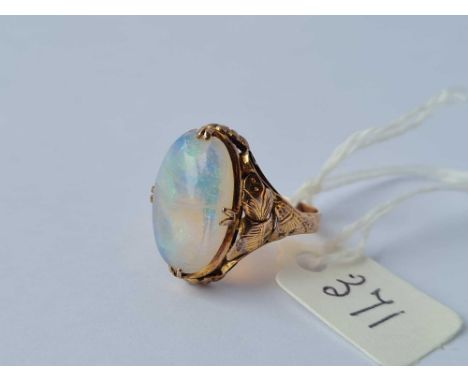 An early rose gold large oval opal ring (chipped) in 12ct gold intricate shank size N - 3.2 gms 