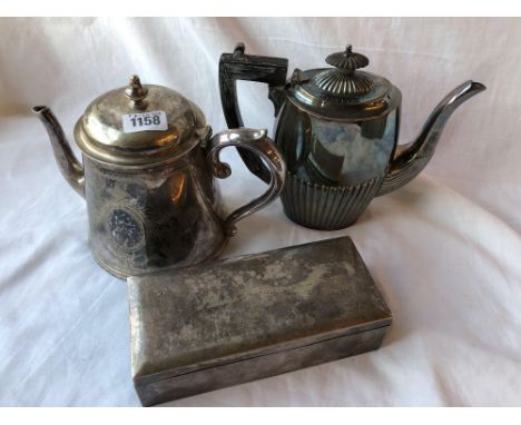 A cylindrical tea pot,  a coffee pot and cigarette box