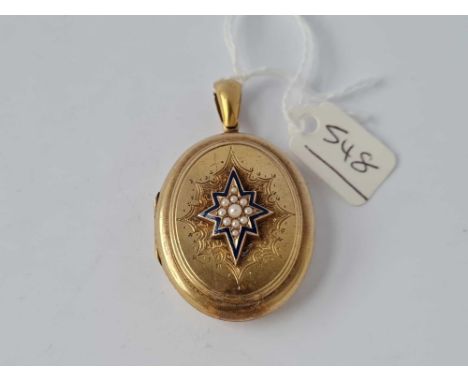 A VICTORIAN PEARL AND ENAMEL DESIGN LOCKET 15CT GOLD - 17.5 GMS 