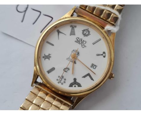 Gents Masonic wrist watch by Uno with seconds sweep and date aperture