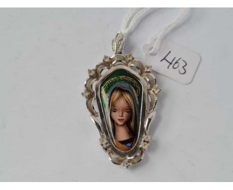 A silver and enamel portrait of our lady pendant 12.4g inc