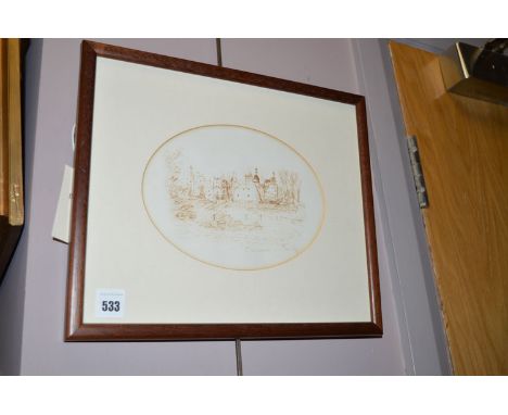Pen and ink - "Baranow", by Antoni Sulek, signed, inscribed and dated' 89; Vicarage Cottage Gallery receipt verso.