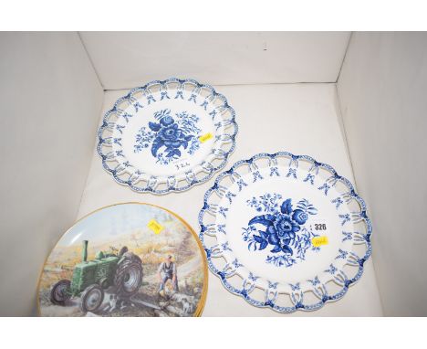 Two 19th Century blue and white ribbon plates, with underglaze blue floral decoration; together with four collectors' plates,