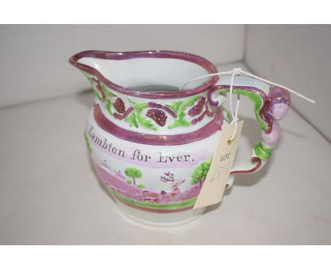 A rare early 19th Century Durham Election jug, Tyneside or Wearside, of moulded decoration, inscribed "Lambton Forever", deco