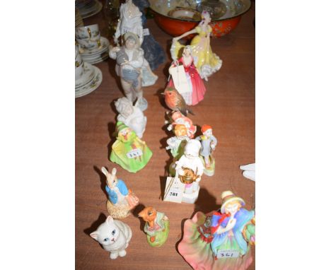 Two Royal Doulton figurines HN1537 'Janet'; and HN2379 'Ninette'; together with four modern Worcester style figurines; a Para