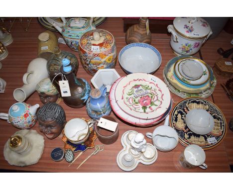 A collection of miscellaneous decorative ceramics, including: an Oriental biscuit jar and cover; teapot; bowl; various decora