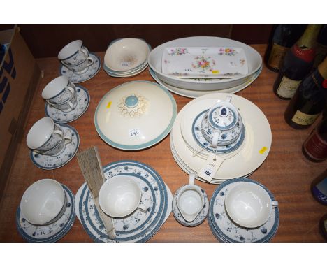 A Royal Doulton 'Cambridge' pattern part tea set; a Royal Doulton 'Desert Star' pattern part dinner service; an oval Portmeir