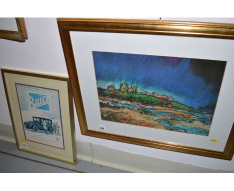 Colour prints - A view of Dunstanburgh Castle, by B. Wisniewski; together with a Buick automobile advertisement. (2)