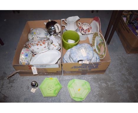 Two boxes of household ceramics, including: a Poole BN pattern florally decorated vase; a Carlton Ware 'Australian' pattern s