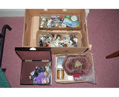 A collection of costume jewellery, including: enamel earrings; marcasite set sword pattern brooch; a banded agate necklace; a