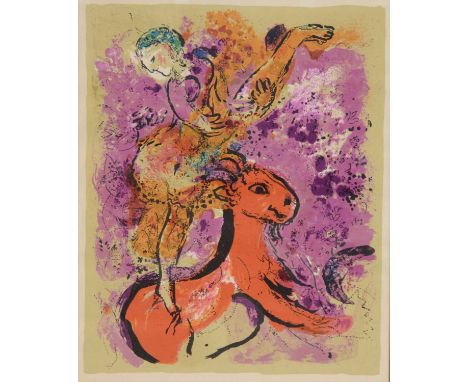 After Marc Chagall, Cheval au Soleil Rouge, colour lithograph, 53x41cm.