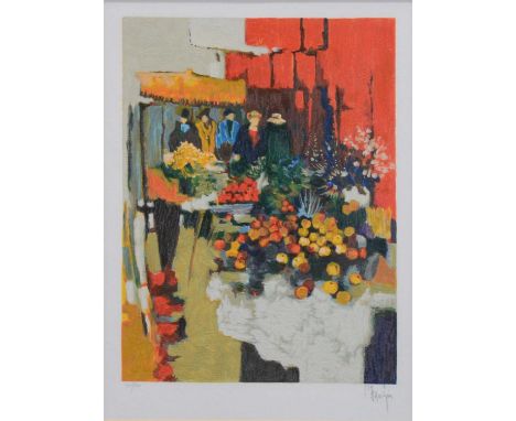 Claude Fauchere, Flower Market, (Couleurs de France I),signed and number 257/350 in pencil, lithograph,image 39.5x30cm.
