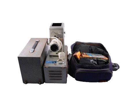 Zenit E camera; Soligor lens; Pentacon lens; two other cameras; films; slide projector etc.