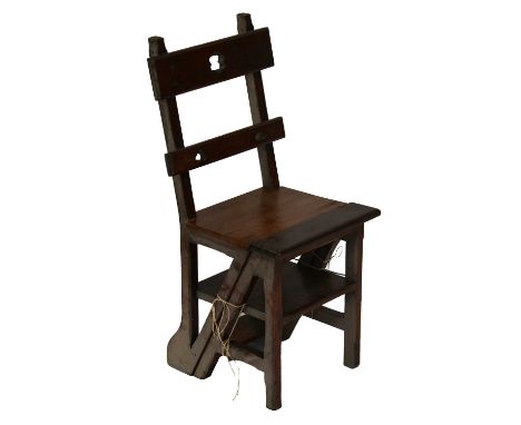 Victorian walnut metamorphic library chair / steps, ladder back, hinged at the seat, width 38cm, height 86cm, as found.Condit