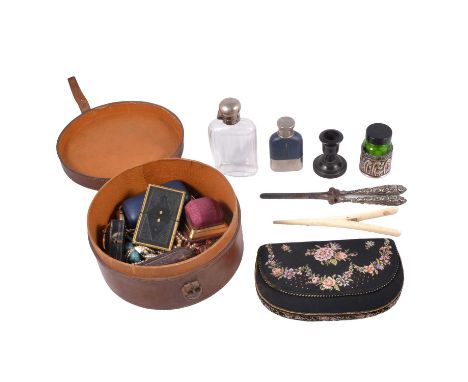 A leather collar box, initials to lid; Moeris - a military pocket watch, blacke dial with white and orange Arabic numeral cha