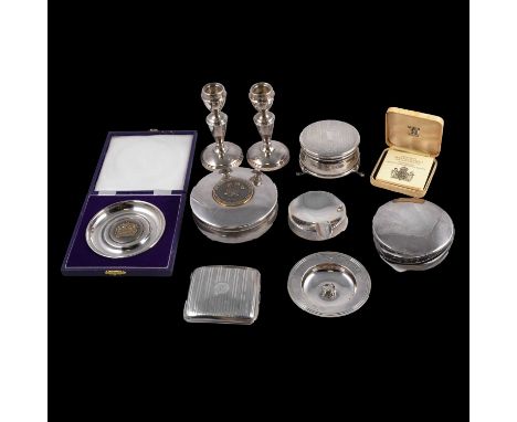 A pair of small silver candlesticks, JB Chatterley &amp; Sons Limited, Birmingham 1971, circular foot, 12cm, weighted; a smal