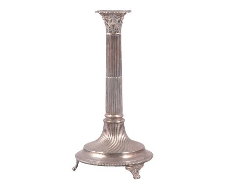 A single silver candlestick, Mappin &amp; Webb, Sheffield 1901, circular reeded column on a circular swirl fluted foot suppor
