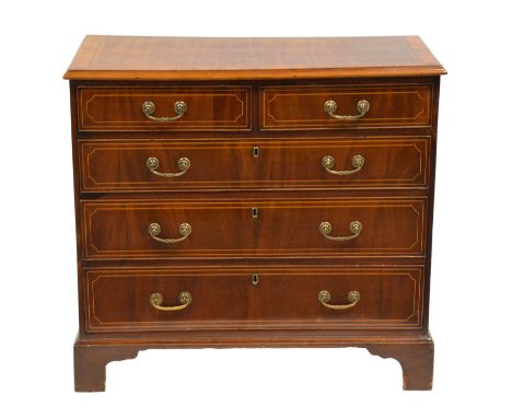 George III style mahogany chest of drawers, labelled Wm. Richardson Limited, Leeds, Bradford, walnut banded top with stringin