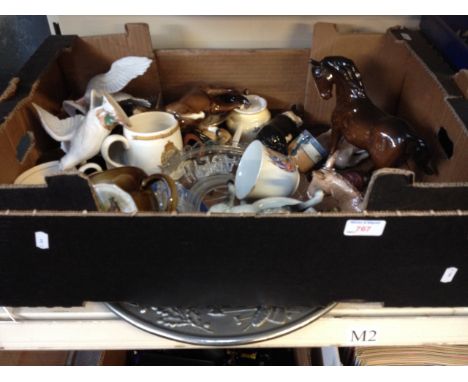 BOX OF POTTERY BESWICK HORSES ETC.      M2