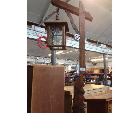 OAK LANTERN STYLE STANDARD LAMP