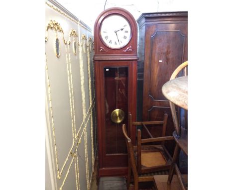 1930S MAHOGANY DOMED LONGCASE CLOCK WITH GLAZED DOOR. H200CM