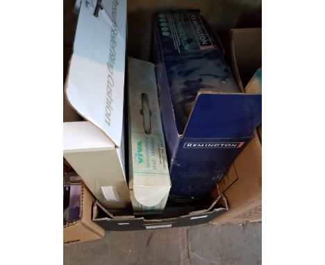 TWO BOXES OF BOXED ITEMS-10" DESK FAN, PRESSURE RELIEF CUSHION, MASSAGE PILLOW