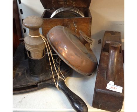 PLANE, PIGEON CLOCK, SLICER AND COPPER WARMER    G2