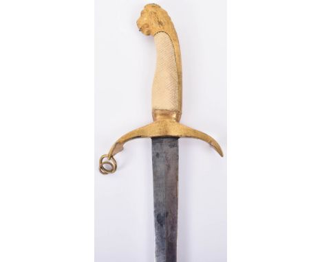 ^ Unusual naval officer’s dirk, first quarter of the 19th century, blade 13” etched with crowned fouled anchor and foliage (w