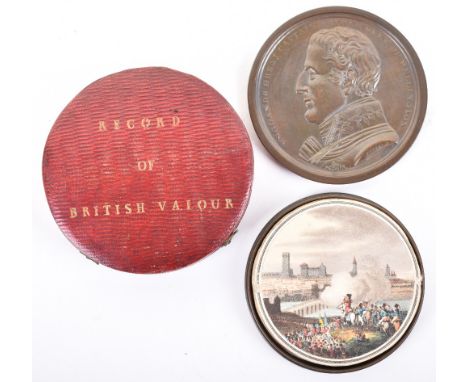 Fine circular brass box 3” cast with a head portrait of Wellington titled ‘ENGLANDS GREAT CAPTAIN ARTHUR DUKE OF WELLINGTON’ 