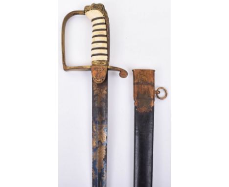 ^ Regulation sword for Flag officer, Captain or Commander c.1805, straight single edge blade 32.3” cut with single fuller, et