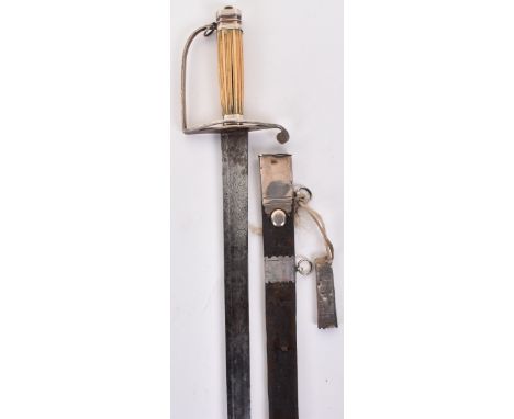 ^ Infantry officer’s sword spadroon with hallmarked silver mounts by Thomas Cullum, London, 1794, maker’s stamp TC, straight 