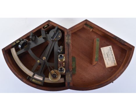 Lacquered brass sextant by Adie, London c.1890, signed on the silver inlaid scale, with magnifier, micro adjuster, filters, m