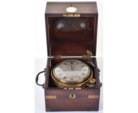 ^ Fine marine 2-day chronometer by John Carter, No.151 c.1829, 4” signed silvered dial with gold hands, subsidiary seconds an