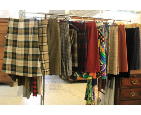 Collection of vintage skirts (70's-80's) to include; six wool plaid or check skirts (makes including James Dalgliesh, Aquascu