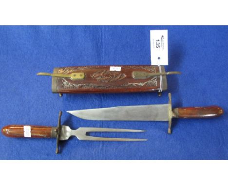 Indonesian type wooden carving set in single scabbard with brass feet.(B.P. 24% incl. VAT)