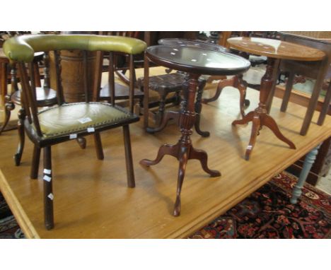 20th Century child's spindle back and leather 'D' end chair, together with four tripod wine tables. (5)(B.P. 24% incl. VAT)