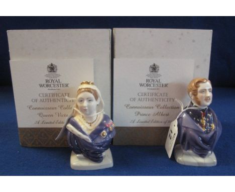 Royal Worcester porcelain limited edition candle snuffer type bust of Queen Victoria from the 'Connoisseur' collection, toget