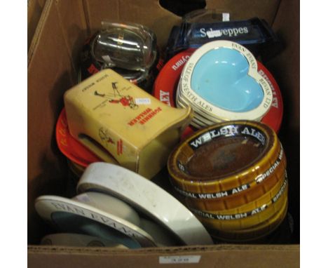 Box of assorted brewerania to include: Guinness half pint glasses; Schweppes; Buckley; Welsh Ales; Evan Evans Vale of Neath A