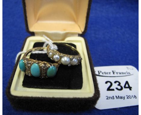 Victorian 18ct gold turquoise ring and an 18ct gold and pearl ring.(B.P. 24% incl. VAT)   CONDITION REPORT:  Both are very gr