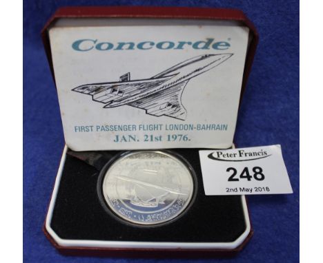 A Pobjoy mint limited edition Concorde first passenger flight London to Bahrain medallion. (B.P. 24% incl. VAT)
