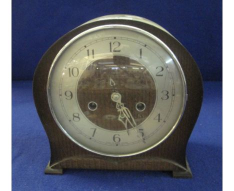 Mid Century Smith's oak two train domed mantel clock with silvered Arabic chapter ring.(B.P. 24% incl. VAT) 