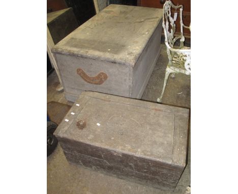 Large 19th Century pine two handled trunk together with a small pine box. (2) (B.P. 24% incl. VAT)